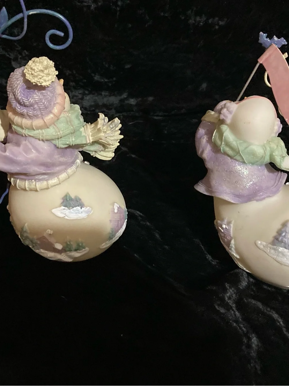 Home Interiors Pastel Purple & Cream Snowman Pair Holiday Figurines